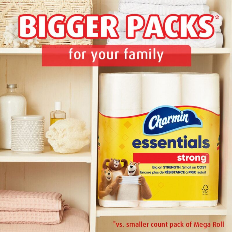 Charmin Essentials Strong Toilet Paper, 9 Mega Rolls - Image 5