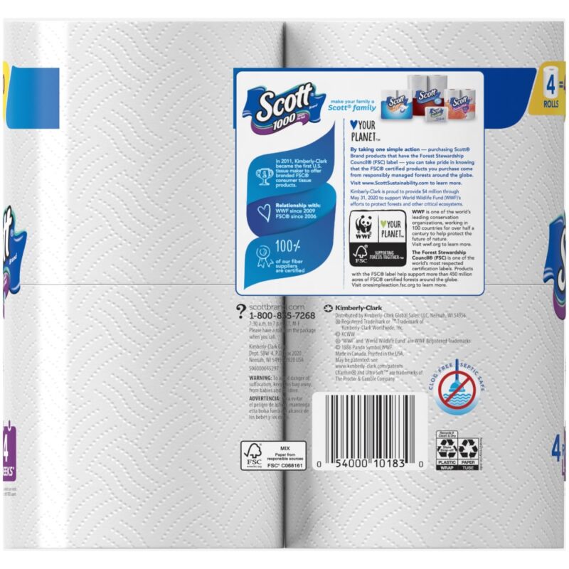 SCOTT Bathroom Tissue, 1000, Unscented, One-Ply, 4 rolls - Image 2
