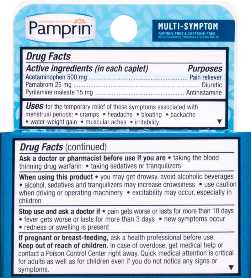 Pamprin Menstrual Pain Relief, Maximum Strength, Multi-Symptom, Caplets, 20 caplets - Image 3