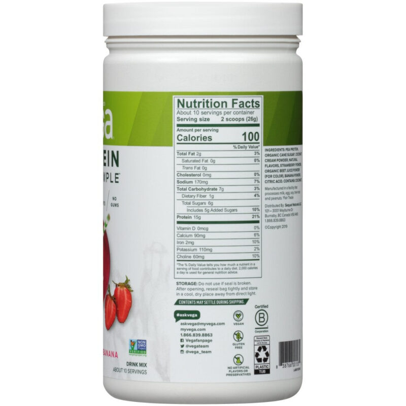 Vega Drink Mix, Strawberry Banana Flavored, 9.3 oz (263 g) - Image 4