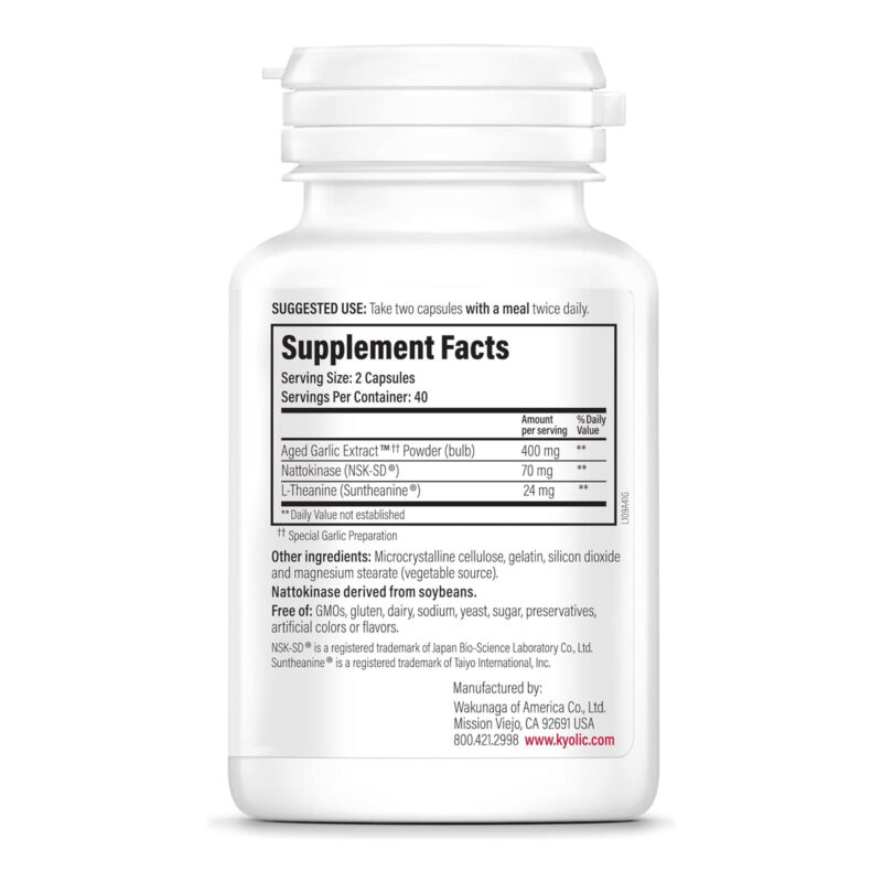 Kyolic Aged Garlic Extract Formula 109, Blood Pressure Health, 80 Capsules - Image 3