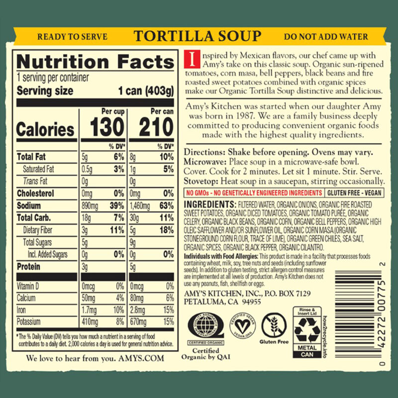 Amy's Organic Plant Based Gluten Free Tortilla Soup, 14.2 Oz - Image 2