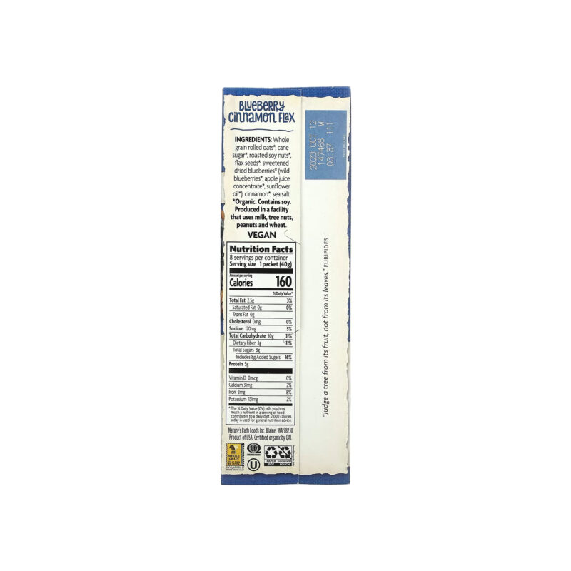 Nature's Path, Organic Instant Oatmeal, Blueberry Cinnamon Flax, 8 Packets, 11.3 Oz (320 g) - Image 2