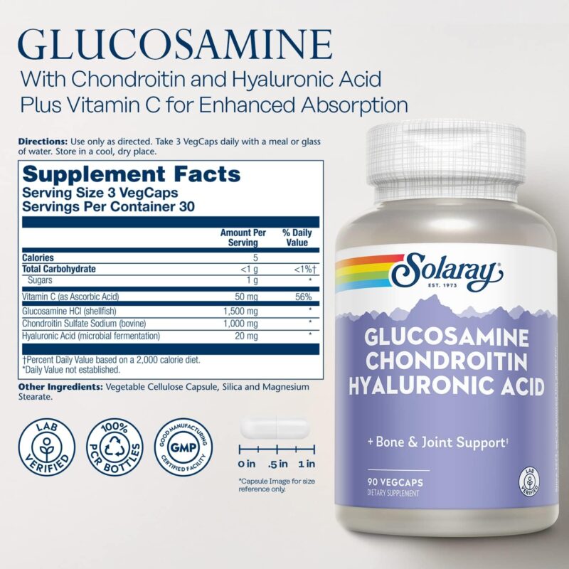 Glucosamine Chondroitin and Hyaluronic Acid Solaray 90 Caps - Image 2