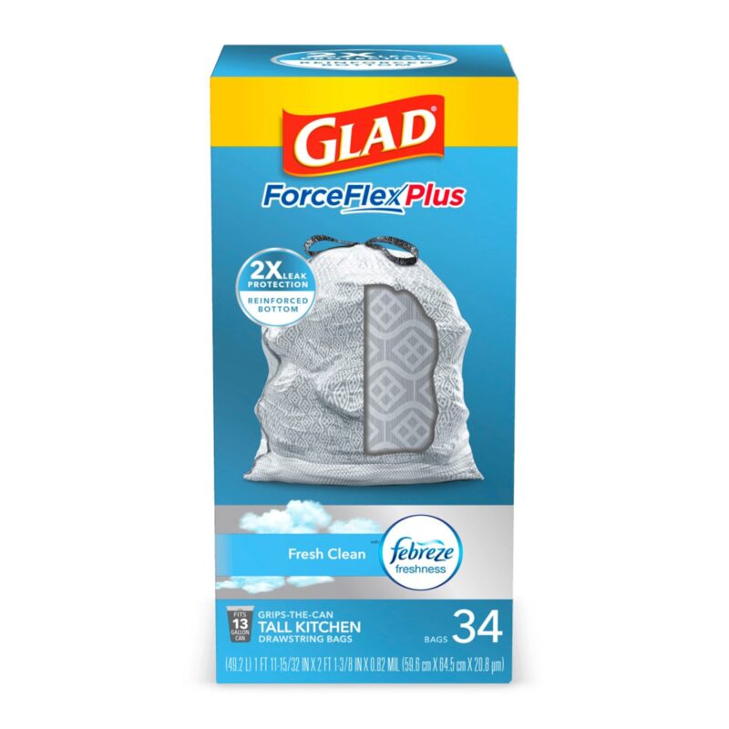 Glad ForceFlex OdorShield Tall Kitchen Drawstring Trash Bags, Fresh Clean - 13 gallons - 34 ct - Image 3