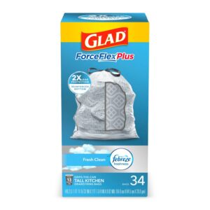 Glad ForceFlex OdorShield Tall Kitchen Drawstring Trash Bags, Fresh Clean - 13 gallons - 34 ct
