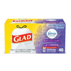 Glad Drawstring Bags, Tall Kitchen, Mediterranean Lavender, 13 Gallon, 40 bags