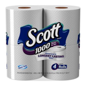 SCOTT Bathroom Tissue, 1000, Unscented, One-Ply, 4 rolls