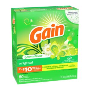 Gain Powder Laundry Detergent for Regular and HE Washers, Original Scent, 91 Ounces 80 Loads