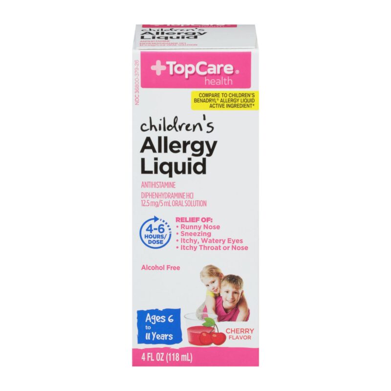 Top Care Children'S Allergy Diphenhydramine Hcl 12.5 Mg/5 Ml Antihistamine Oral Solution Liquid, Cherry, 4 fl oz - Image 3