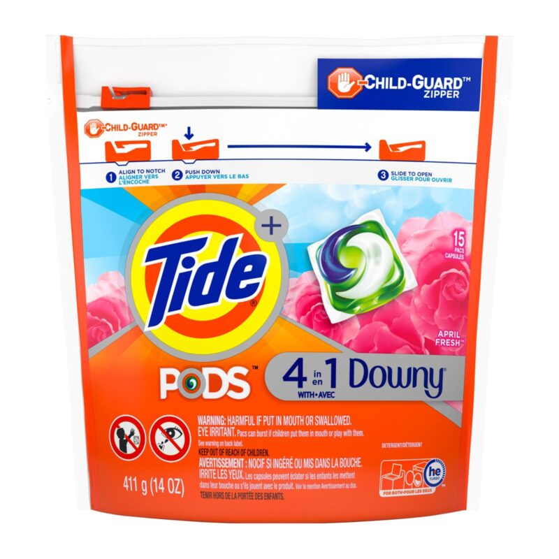 Tide + Detergent, April Fresh, 4 in 1 with Downy, Pacs, 15 pacs [411 g (14 oz)] - Image 6
