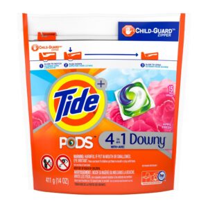 Tide + Detergent, April Fresh, 4 in 1 with Downy, Pacs, 15 pacs [411 g (14 oz)]