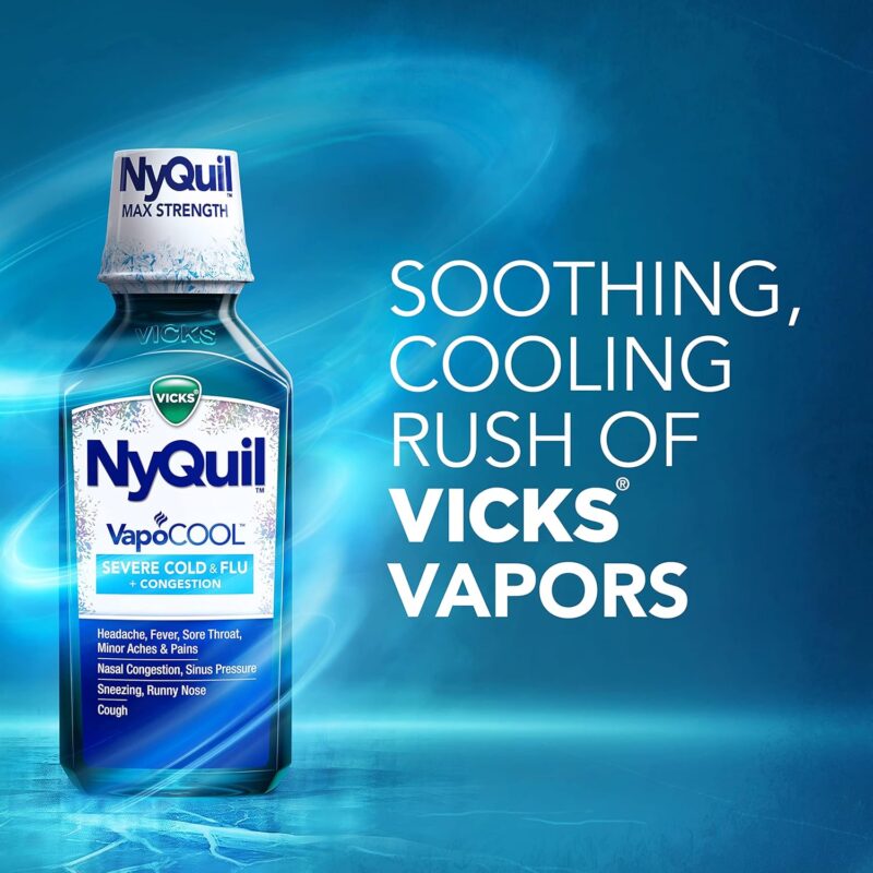 Vicks NyQuil Severe with VapoCOOL Nighttime Cough, Cold and Flu Relief Liquid, Berry, 12 Fl Oz - Image 6