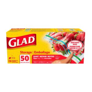 Glad Zipper Bags, Storage, Quart, Medium, 50 bags