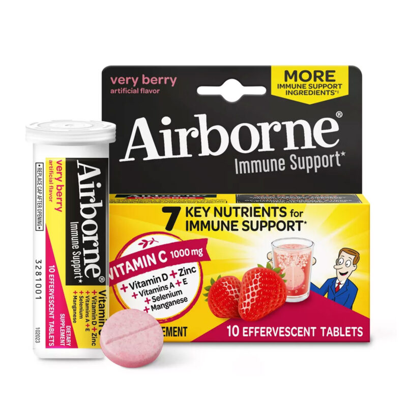 Airborne Immune Support Effervescent Tablets with Vitamin C & Zinc, Very Berry, 10 ct