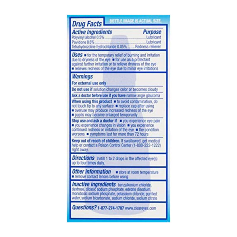Clear Eyes Eye Drops, Lubricant/Redness Reliever, Triple Action, 0.5 fl oz (15 ml) - Image 2