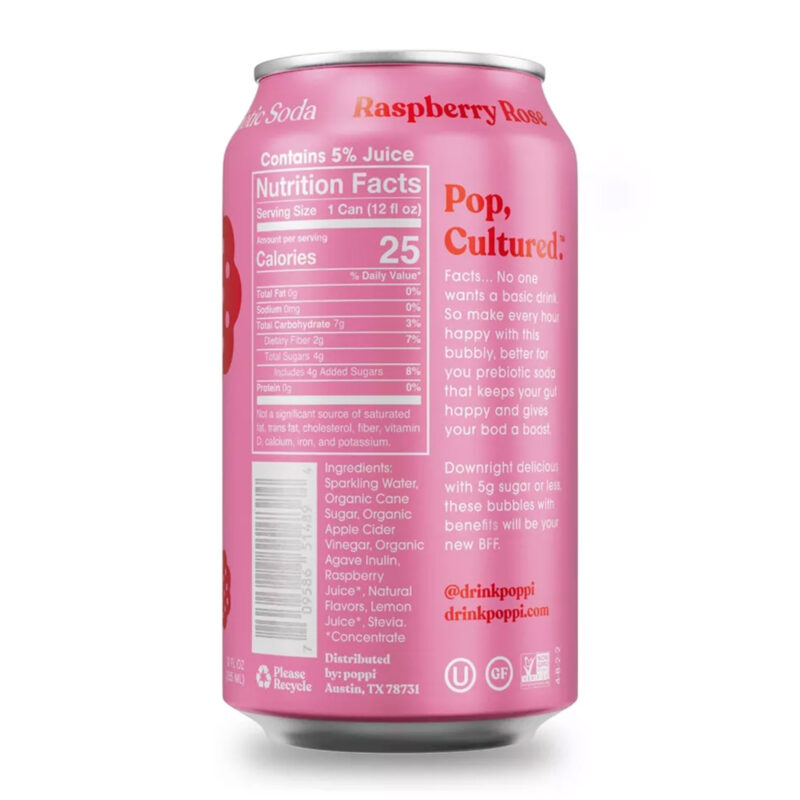 Poppi Raspberry Rose Prebiotic Soda, 12 fl oz Can - Image 2