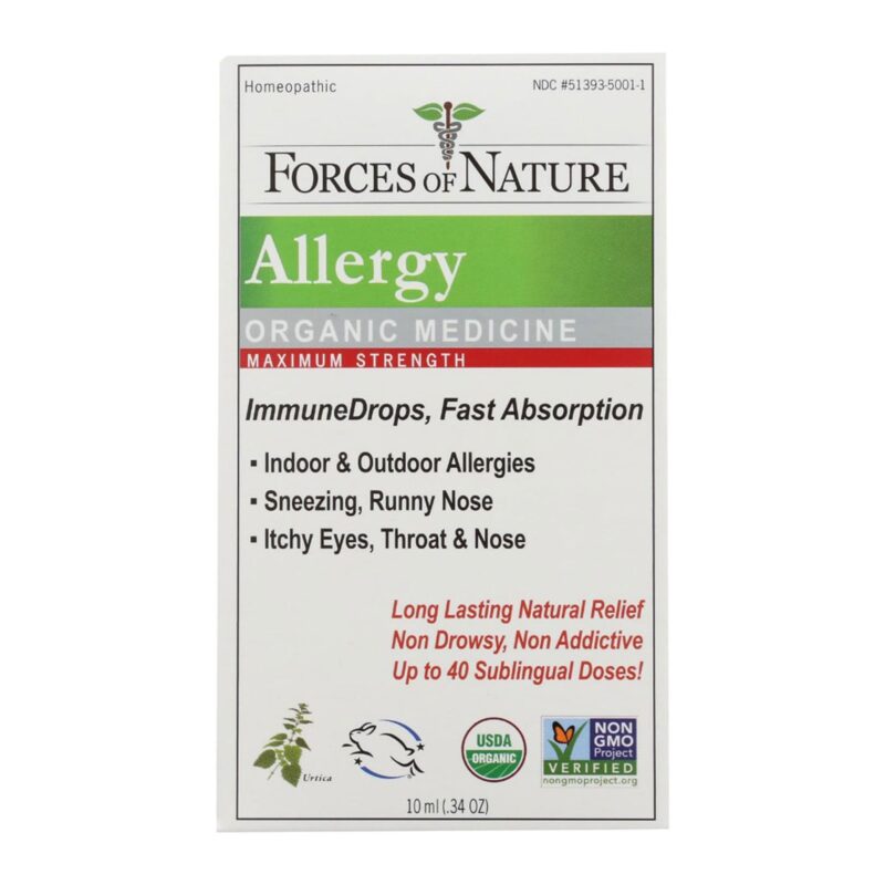 Forces of Nature, Allergy, Organic Medicine, ImmuneDrops, Maximum Strength, 0.34 oz (10 ml) - Image 2