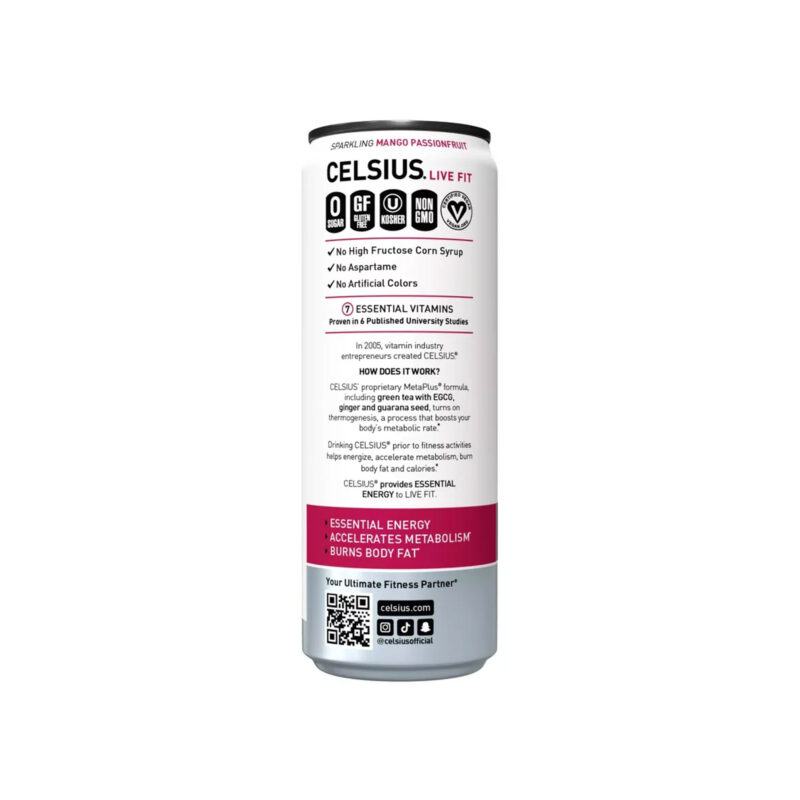 Celsius Sparkling Mango Passionfruit Energy Drink, 12 Fl Oz - Image 2