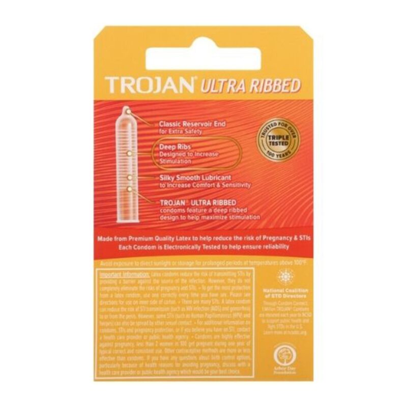 Trojan Condoms, Latex, Ultra Ribbed, Premium Lubricant, 3 Condoms - Image 2