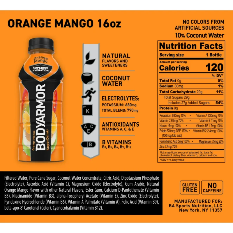 Bodyarmor Superdrink Orange Mango, 16 Oz - Image 4